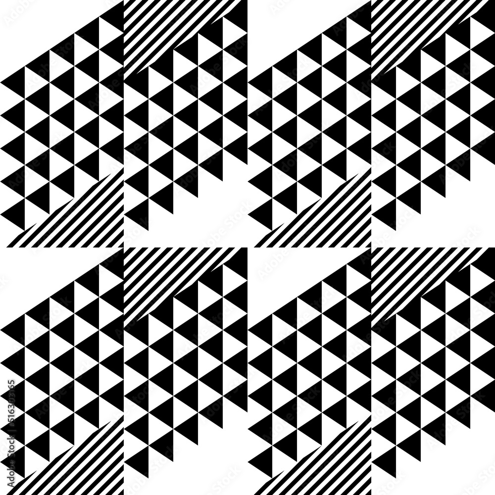 Aufkleber Modern abstract geometric contemporary vector seamless diagonal pattern with simple elements and shapes. Graphic black and white minimalist background.