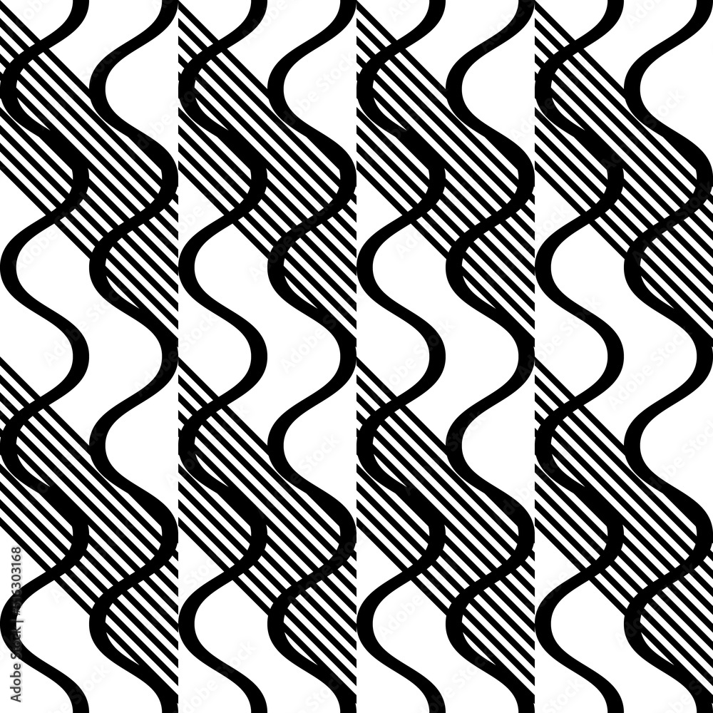 Poster Modern abstract geometric contemporary vector seamless diagonal pattern with simple elements and shapes. Graphic black and white minimalist background.