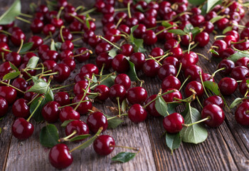Sour Cherries on a wooden table