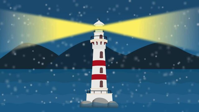 lighthouse, ocean, cliff, light, night, animation, cartoon, motion picture