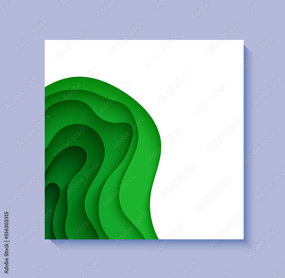 Wall mural abstract green background in paper cut style. 3d layout wallpaper cut out from cardboard. modern tem