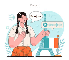 French language. Language school french listening, reading and speaking