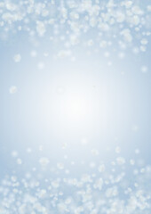 Vector Magical Glowing Background with Silver and Purple Falling Hexagon on Blue. Falling Snow. Glittery Confetti Frame. Christmas and New Year Design. Winter Sky with Bokeh Snowfall.