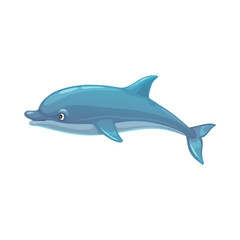 Cartoon dolphin sea animal, isolated vector ocean fish with blue smooth skin. Water dolphin, aquatic underwater mammal, marine life, wild nature, fauna creature