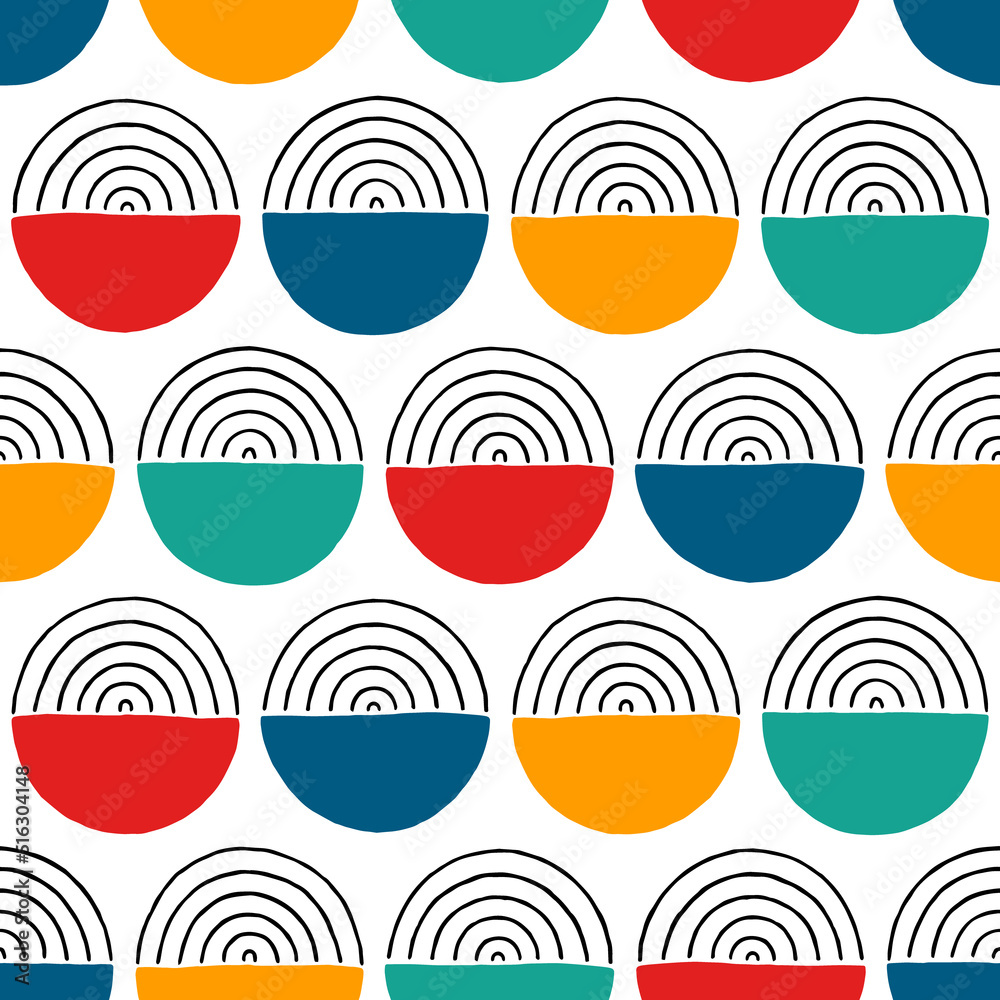 Wall mural geometric circle seamless pattern. abstract hand drawn background. repeat modern texture. repeated b