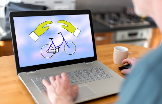 Bicycle insurance concept on a laptop