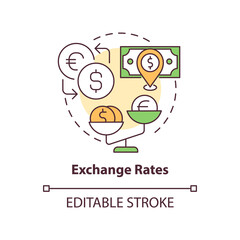 Exchange rates concept icon. Foreign currency exchange. Dollar value. Inflation cause abstract idea thin line illustration. Isolated outline drawing. Editable stroke. Arial, Myriad Pro-Bold fonts used