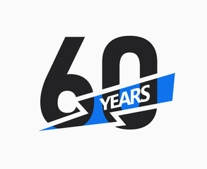 60 years of business, jubilee logo. 60th Anniversary sign. Modern graphic design for company birthday. Isolated vector illustration.