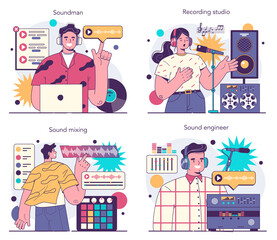 Sound engineer concept set. Music production industry, sound recording
