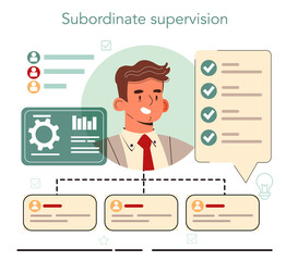 Supervisor concept. Manager guiding employees with their task