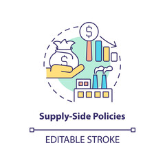 Supply side policies concept icon. Economy efficiency. Controlling inflation abstract idea thin line illustration. Isolated outline drawing. Editable stroke. Arial, Myriad Pro-Bold fonts used