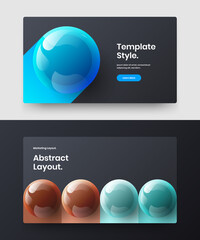 Clean front page vector design concept set. Original realistic spheres handbill layout collection.