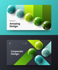 Modern 3D spheres corporate brochure illustration bundle. Original company cover design vector layout set.