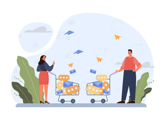 Discussion concept. Characters with a dialog bubble. Group of business