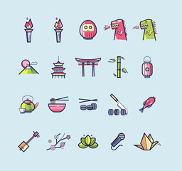 vector japanese line art icons set 
