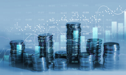 Financial investment and  success market stock technology currency report. Stacks of  coin with...