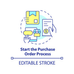Fototapeta premium Start purchase order process concept icon. Step for procurement planning abstract idea thin line illustration. Management. Isolated outline drawing. Editable stroke. Arial, Myriad Pro-Bold fonts used