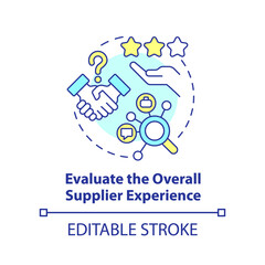 Evaluate overall supplier experience concept icon. Effective purchasing process abstract idea thin line illustration. Isolated outline drawing. Editable stroke. Arial, Myriad Pro-Bold fonts used