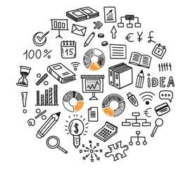 Business symbols, Management concept with Doodle design style. Hand drawn.