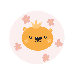 Cute lion with floral. Modern vector illustration