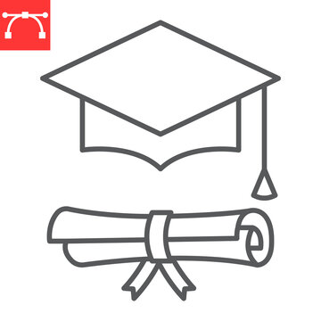 recommend clip art: Graduation cap and diploma line icon, school and education, graduation hat vector icon, vector graphics, editable stroke outline sign, eps 10.