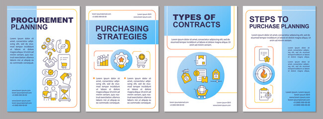 Successful procurement process blue brochure template. Strategies. Leaflet design with linear icons. Editable 4 vector layouts for presentation, annual reports. Arial, Myriad Pro-Regular fonts used