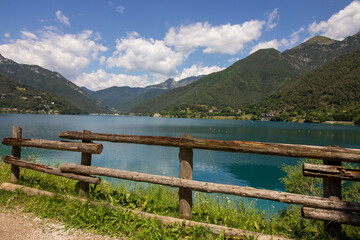 Fototapeta na wymiar lake ledro and tenno alpine lakes in trentino italian alps enchanted landscapes under the mountains