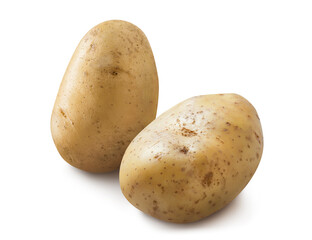 Close-up of two potatoes, isolated on white background