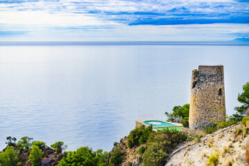 Naklejka premium Spanish sea coast with tower, Andalusia