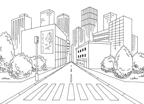 Crosswalk street road graphic black white city landscape sketch illustration vector 