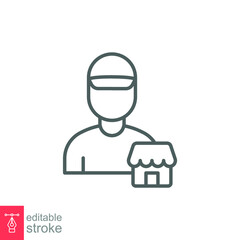 Seller vendor line icon. Simple outline style. Shop, market, business concept. Black and white symbol. Vector illustration isolated on white background. Editable stroke EPS 10