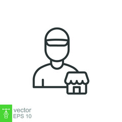 Seller vendor line icon. Simple outline style. Shop, market, business concept. Black and white symbol. Vector illustration isolated on white background. EPS 10