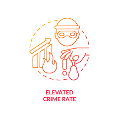 Elevated crime rate red gradient concept icon. Dangerous effect. Consequences of overcrowding abstract idea thin line illustration. Isolated outline drawing. Myriad Pro-Bold fonts used