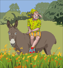 Lutin assis sur un &acirc;ne