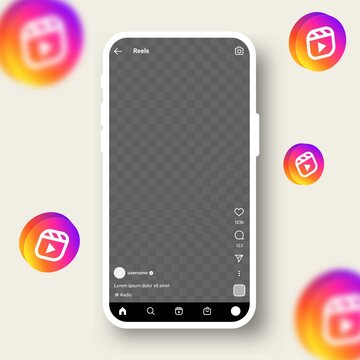 Lombok, Indonesia - July 11, 2022: Instagram Reels Screen Mock Up Blank Template In Dark Mode. Vector Illustration.