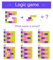 Task for development of attention and logic. IQ training test. For websites and for printing. Answer is E. Vector illustration