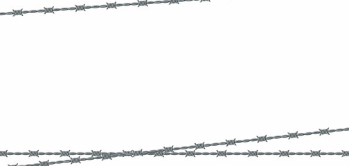 Vector illustration of barbed wire isolated on white background. Rectangular shape frame from twisted barbwire. Security fence backdrop. 