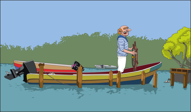 p&ecirc;cheur sur son bateau exotique : yole 