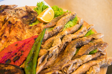 Fish close-up, barbequed and frilled fish