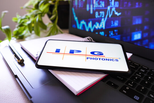 July 8, 2022, Brazil. In this photo illustration, the IPG Photonics logo is seen displayed on a smartphone screen.