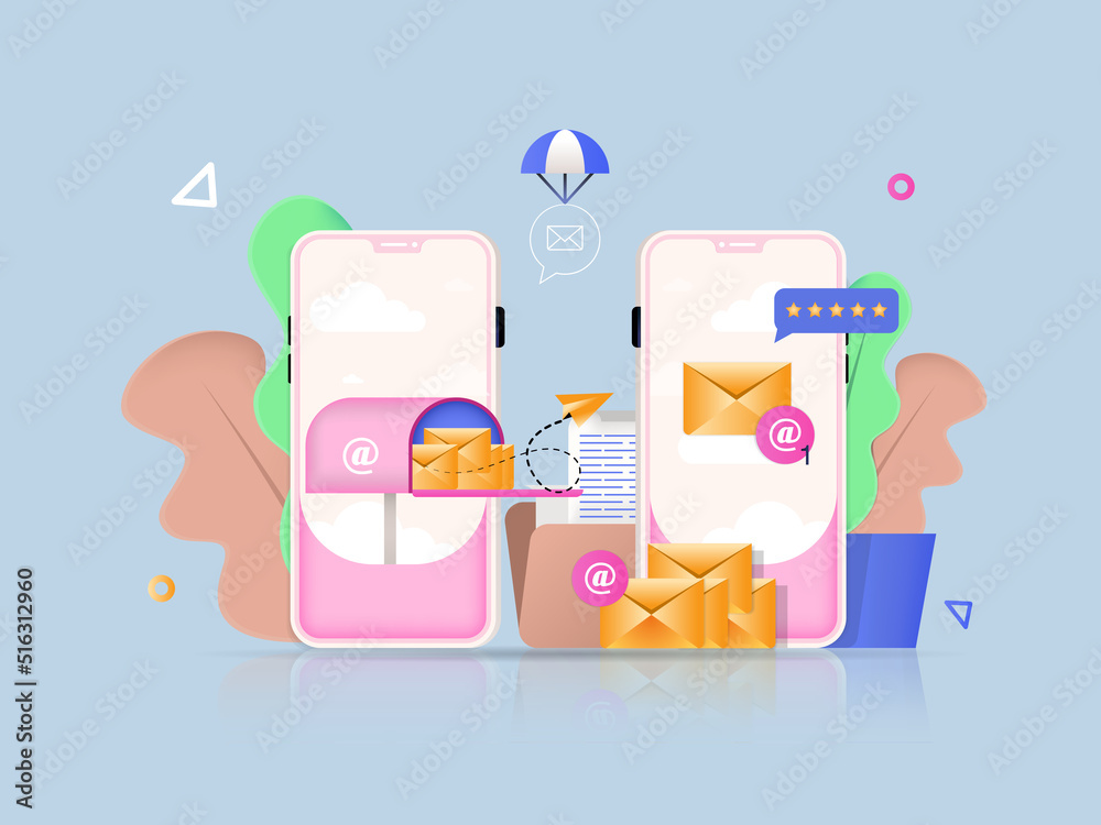 Aufkleber Mobile email service concept 3D illustration. Icon composition with sending and receiving emails in smartphone applications, mailbox full of new letters. Vector illustration for modern web design