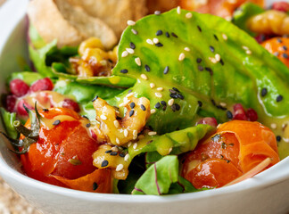 Sorrel salad with baby chard, confit cherry tomatoes, walnuts and honey mustard vinaigrette