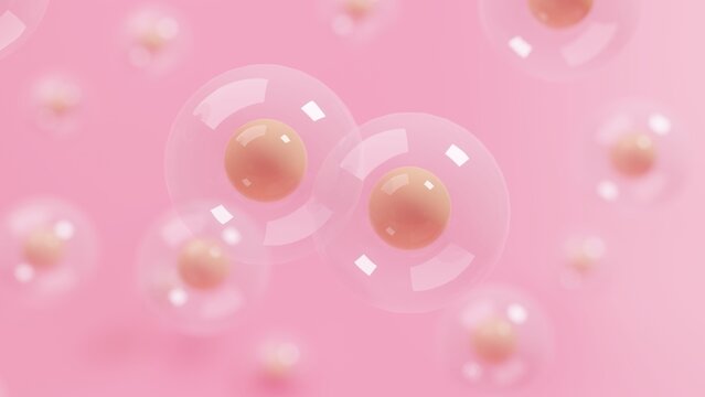 close-up 3D Illustration Wallpaper focus on two Collision of Collagen cell extracts for Good Skin