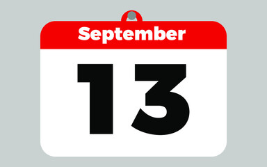 September, 13. White and red calendar.