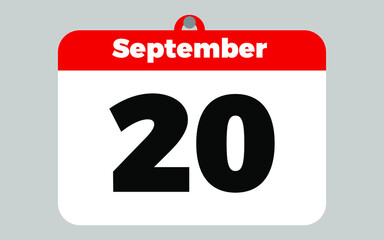 Fototapeta premium September, 20. White and red calendar.