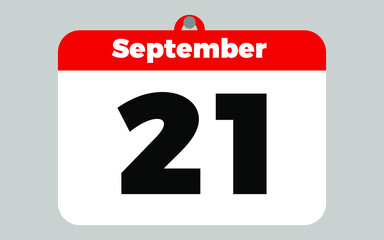 September, 21. White and red calendar.