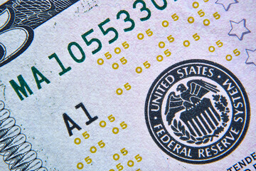 banknot , 5 dolarów amerykańskich w przybliżeniu ,FED ,banknote, US $ 5 approximately, FED © Marcin Łazarczyk