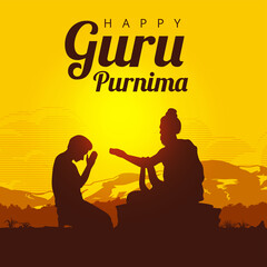 Guru Purnima (Poornima) background, a man is worshipping a spiritual teacher - obrazy, fototapety, plakaty