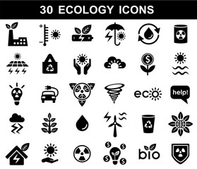 30 icons. Ecology, environmental protection and weather icon set