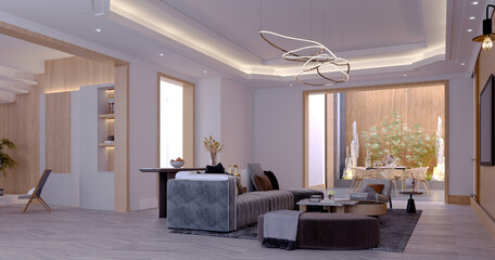 3d rendering,3d illustration, Interior Scene and  Mockup,living and dinning room interior,modern tropical style room.